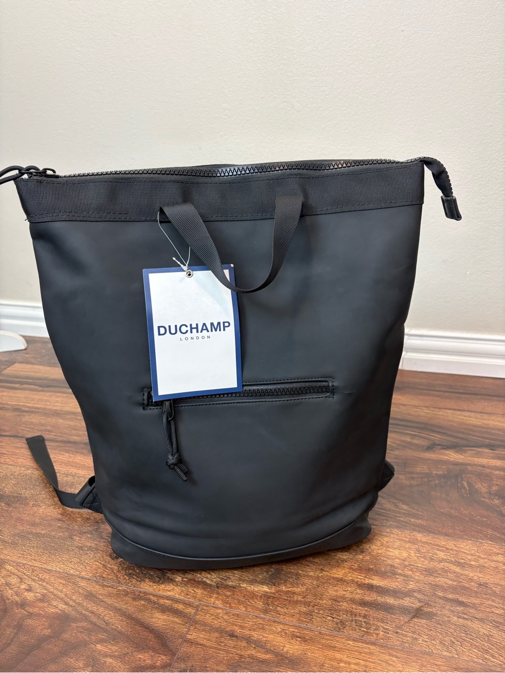 NEW Duchamp London Rubberized PU Leather Backpack Tote Laptop Travel Bag Black